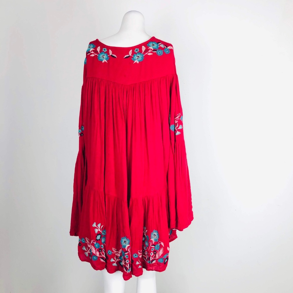 Free People Te Amo Red Peasant Mini Dress Bell Slv - Picture 8 of 8